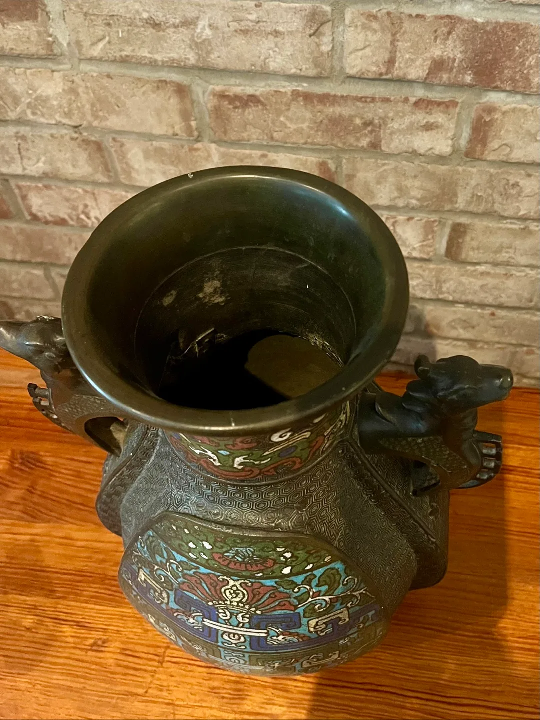 Large Vintage Asian Champleve Enamel Bronze Vase/Urn image indicator(6)