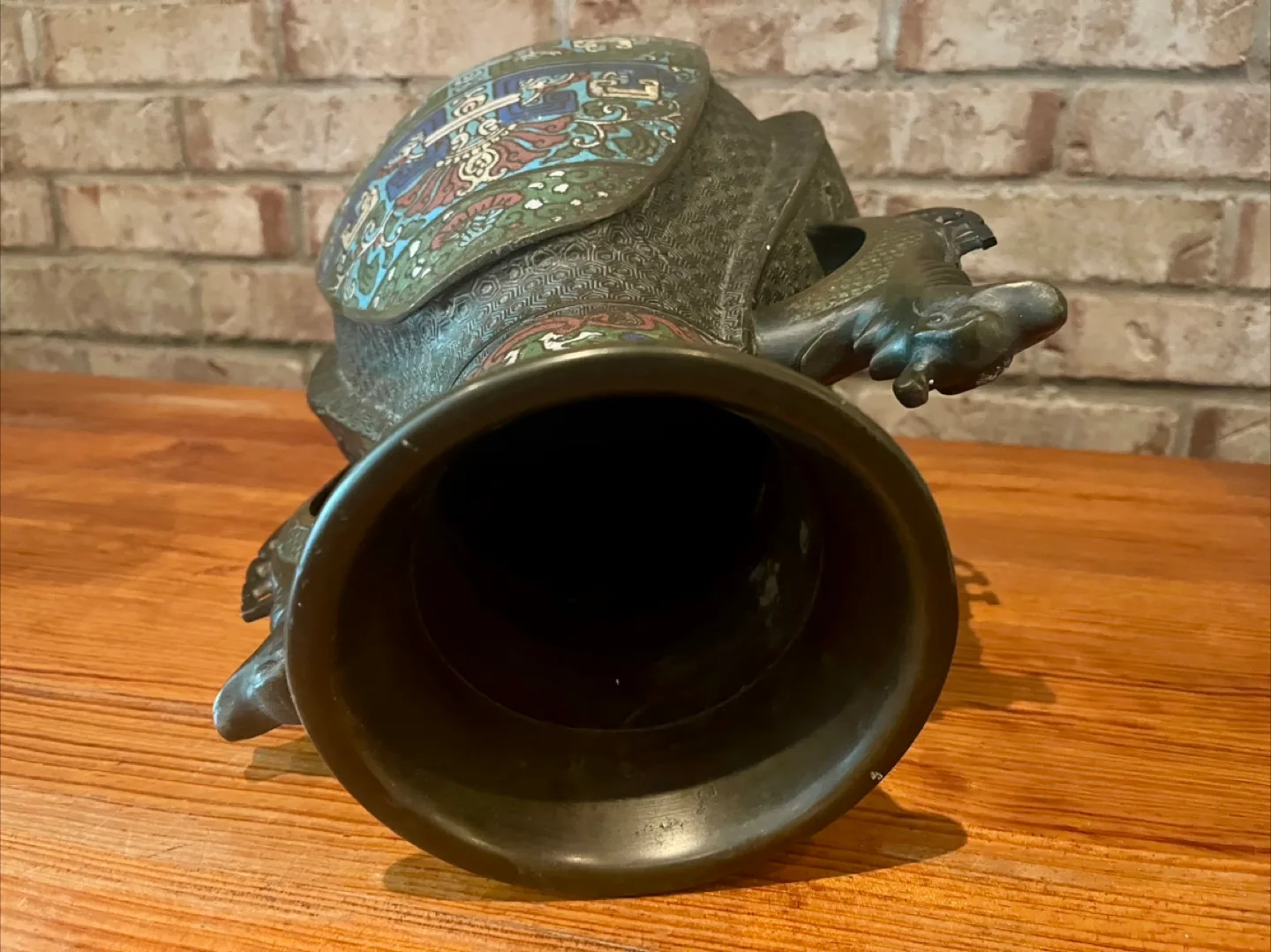 Large Vintage Asian Champleve Enamel Bronze Vase/Urn image indicator(8)