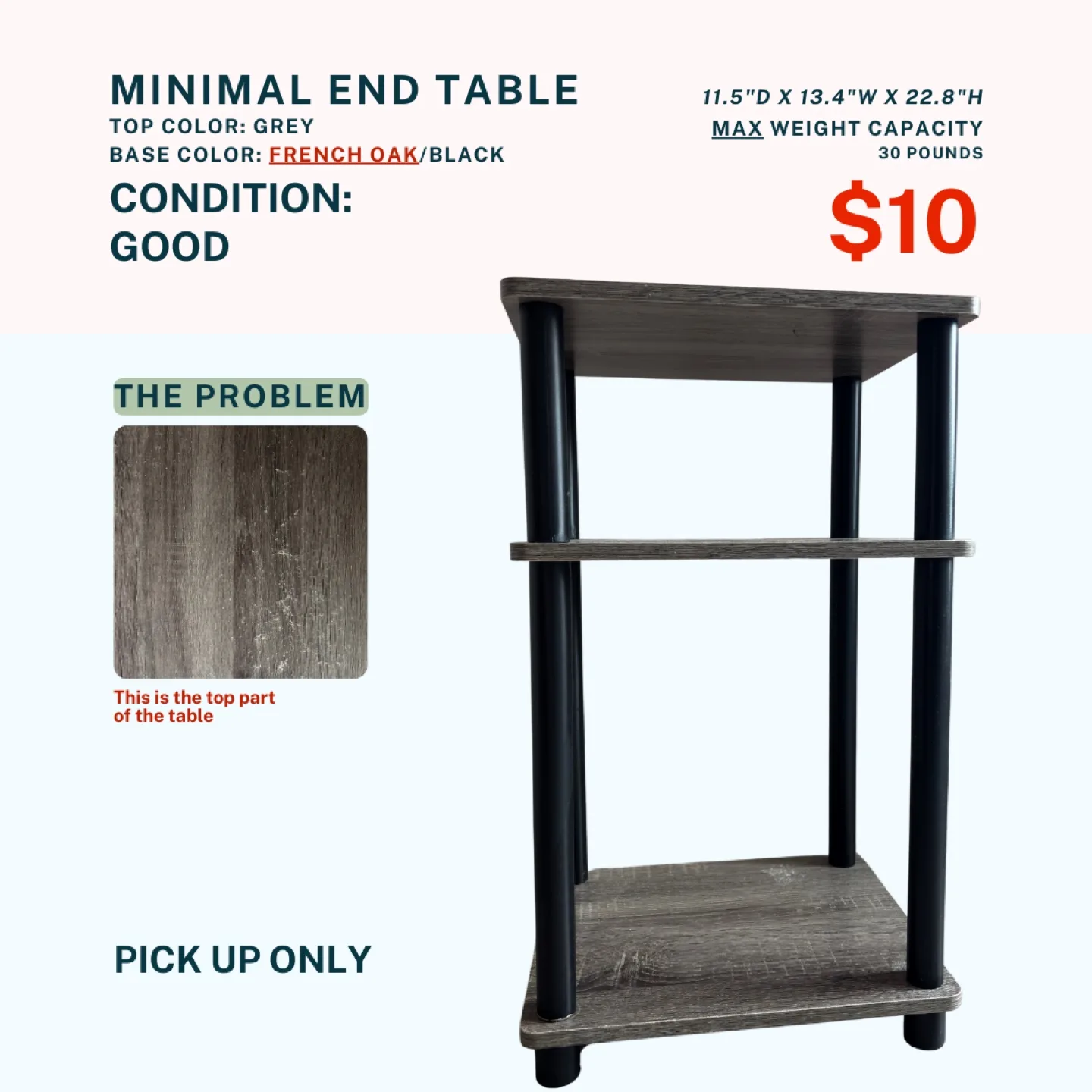 Minimal End Table - Grey & Black