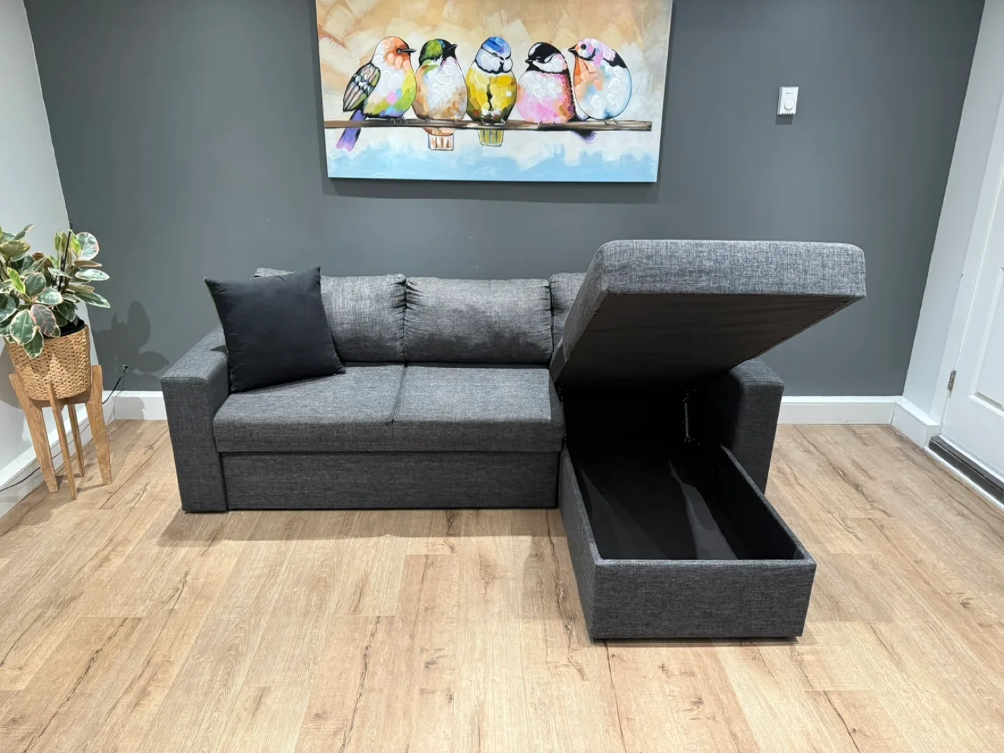 Excellent Condition Pallucci Dark Grey Sofa Bed Sectional image indicator(3)