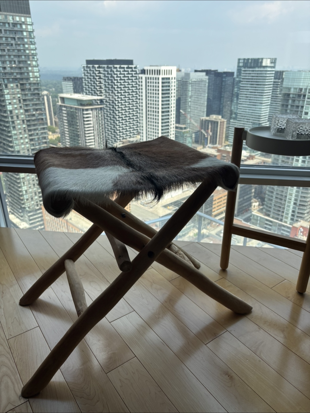 Folding Stool with Cowhide Seat