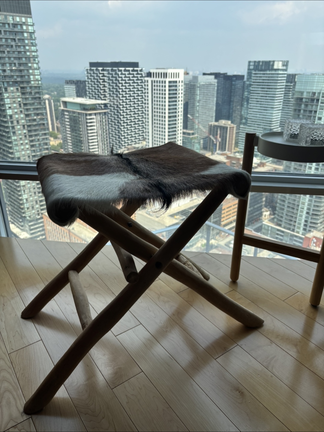 Folding Stool with Cowhide Seat - photo 2