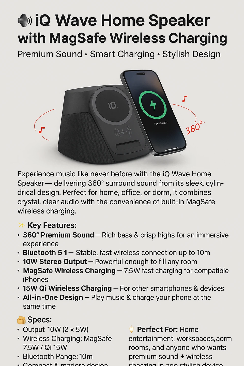 iQ Wave Home Speaker with MagSafe Wireless Charging - Brand NEW - photo 5