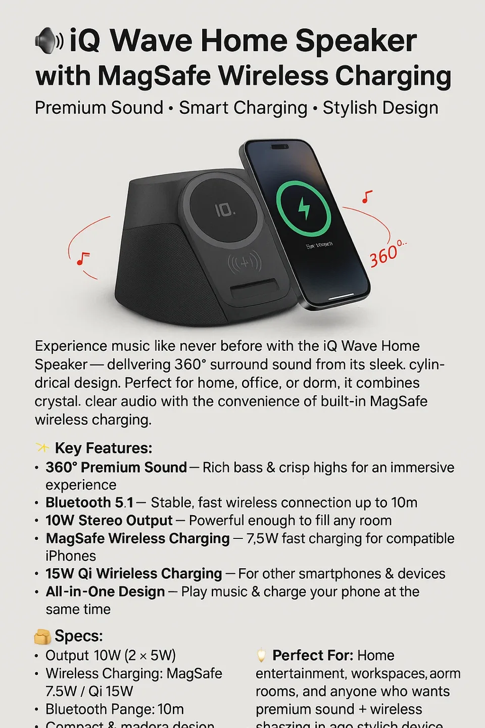 iQ Wave Home Speaker with MagSafe Wireless Charging - Brand NEW image indicator(5)