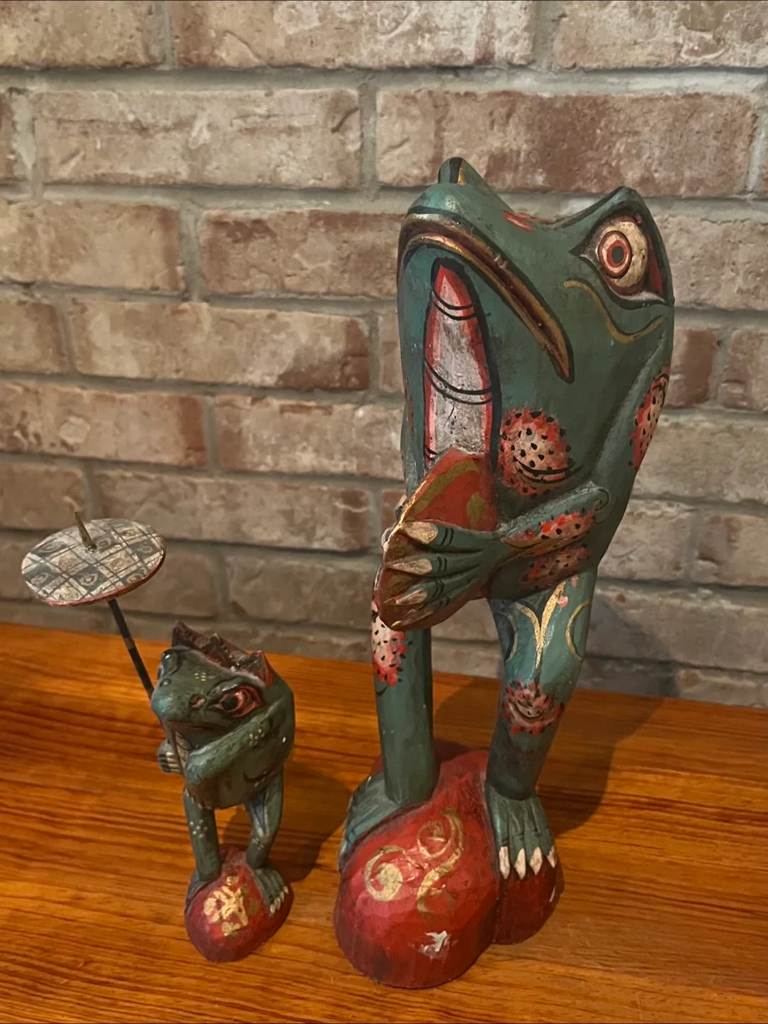 Set of 2 Vintage Hand-Carved Frog Statues thumbnail
