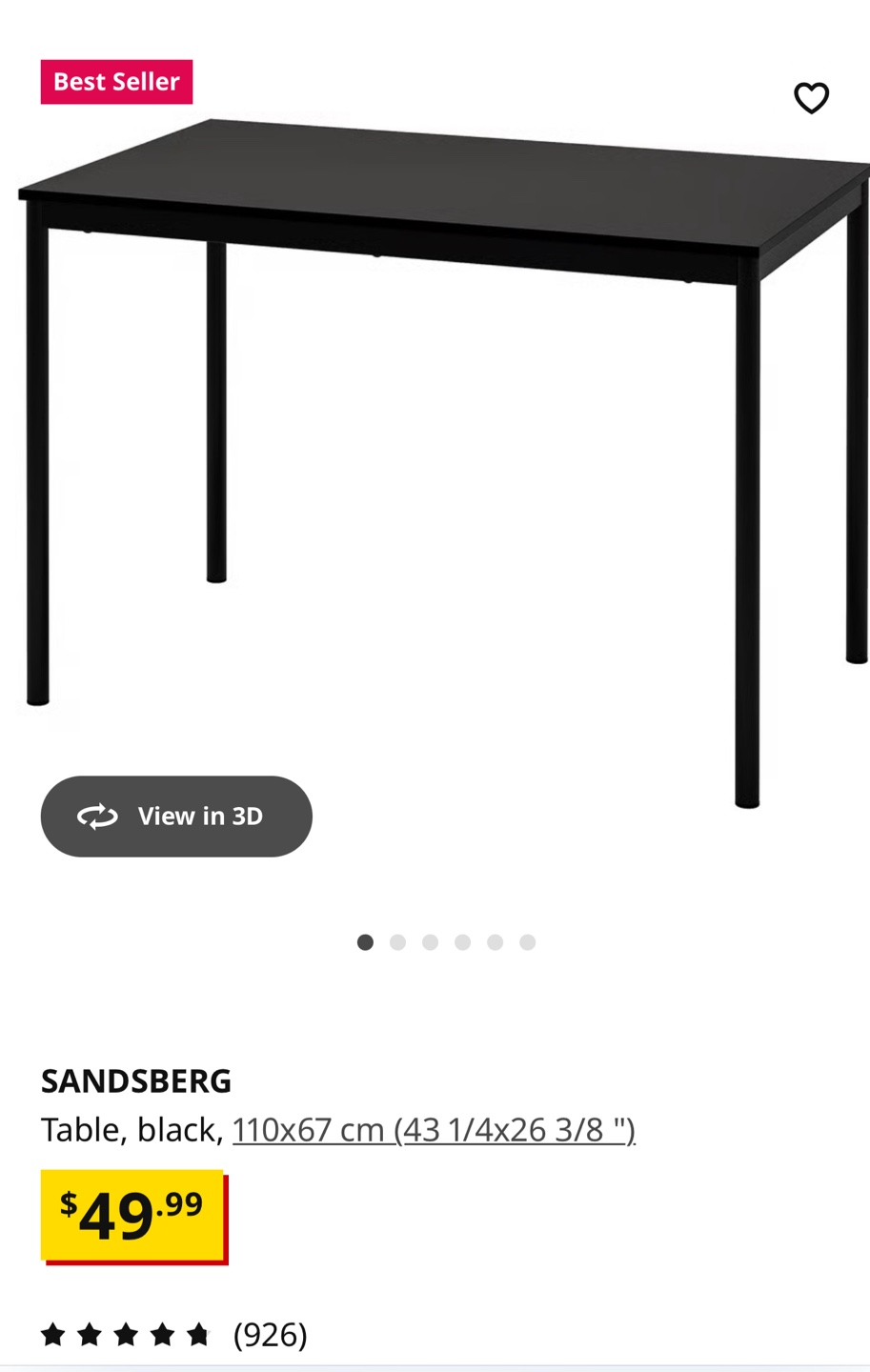 IKEA Sandsberg Black Table - 43 1/4" x 26 3/8" - photo 3