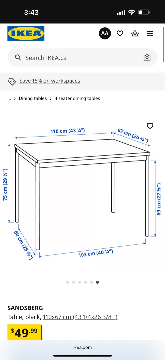IKEA Sandsberg Black Table - 43 1/4" x 26 3/8" - photo 4