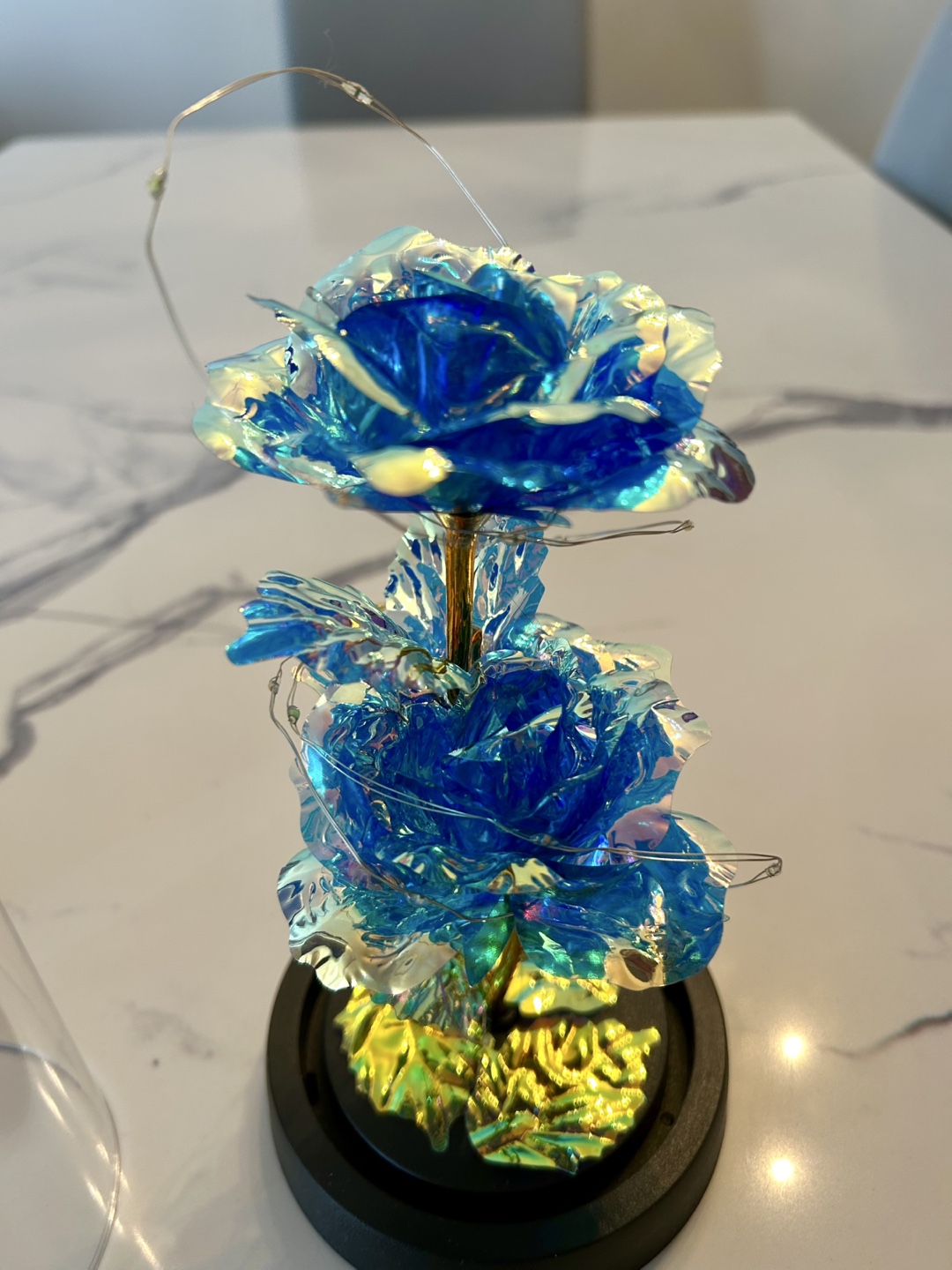 Blue Artificial Rose in Glass Dome (With Fairy Lights) NEW! - photo 5