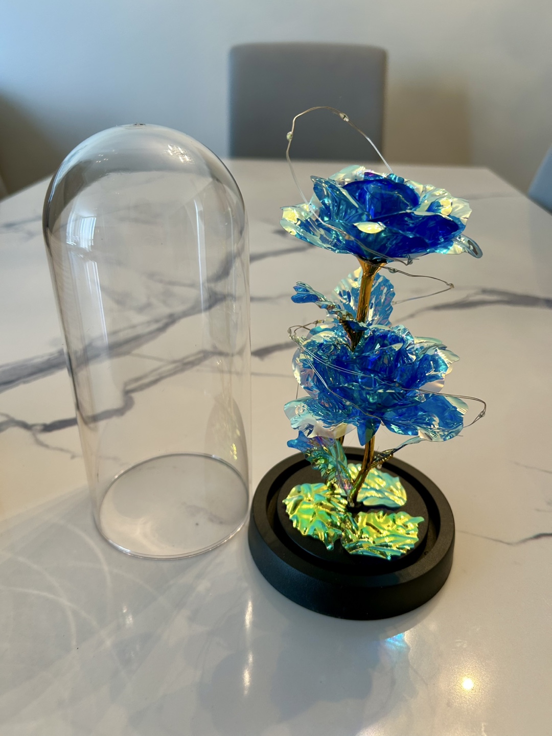 Blue Artificial Rose in Glass Dome (With Fairy Lights) NEW! - photo 3