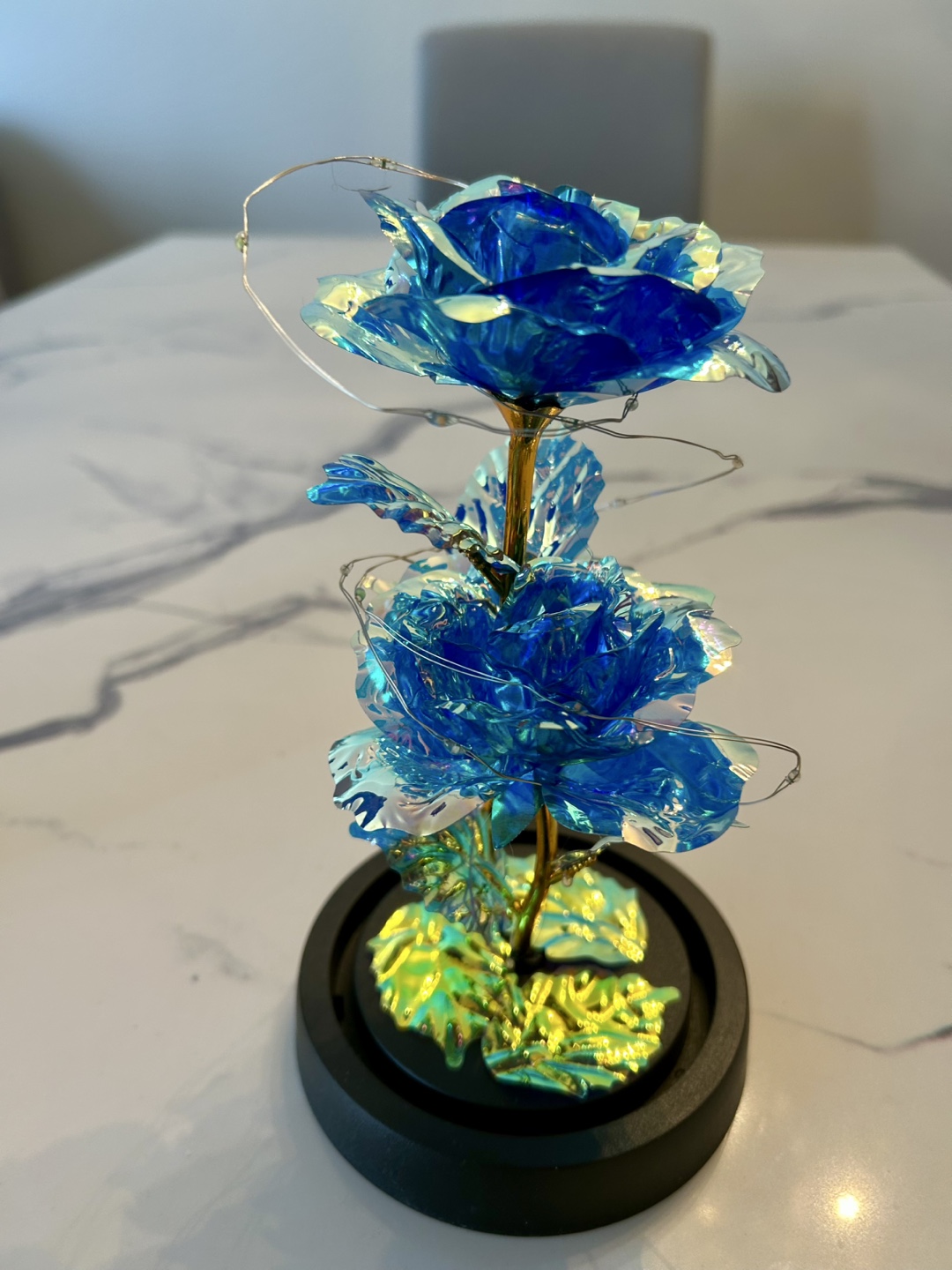 Blue Artificial Rose in Glass Dome (With Fairy Lights) NEW! - photo 2