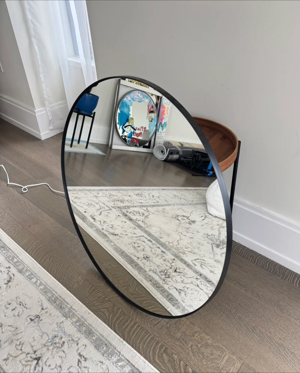 IKEA LINDBYN Round Mirror, black - Like New