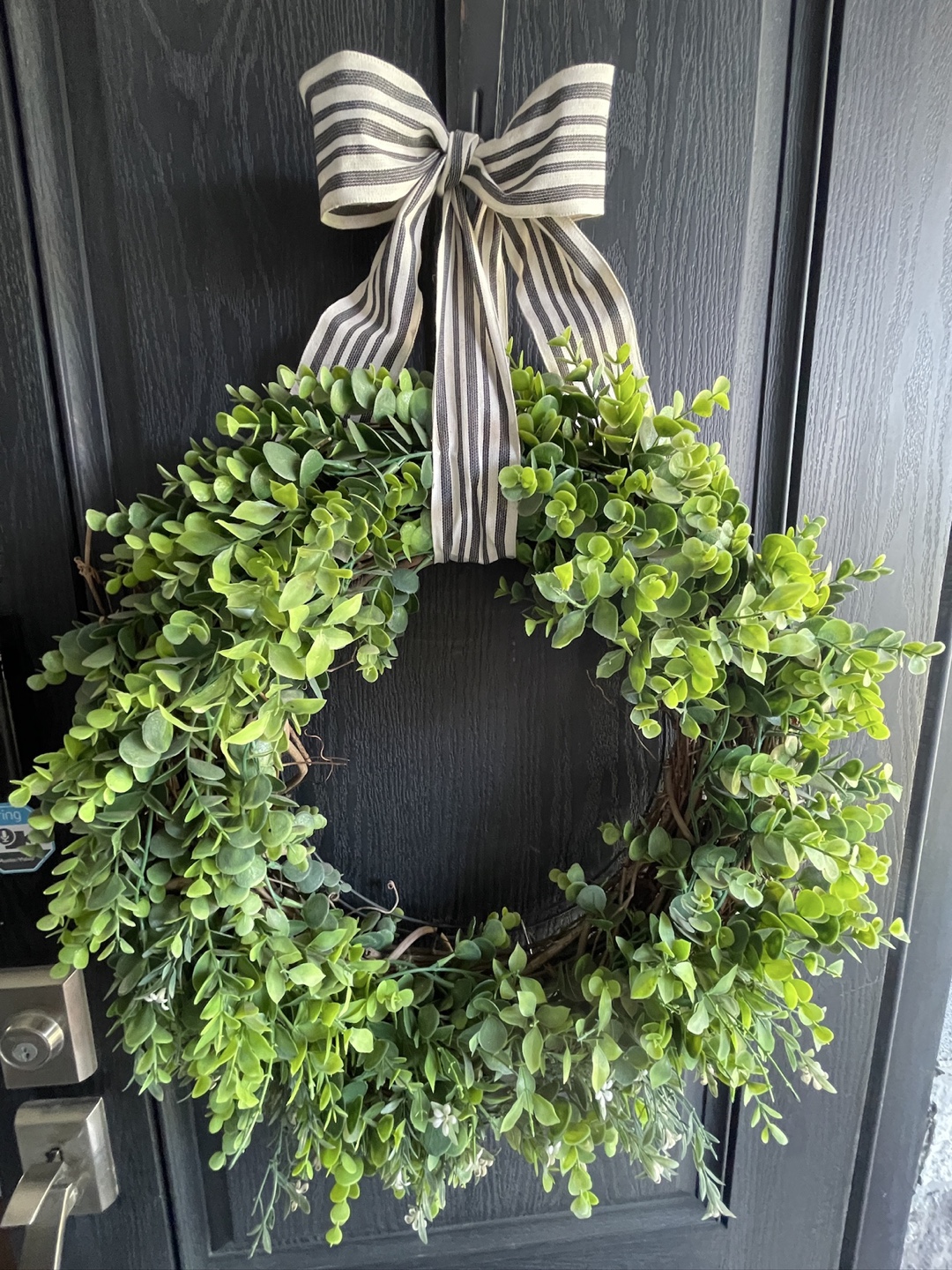 Faux Greenery Wreath with Striped Bow