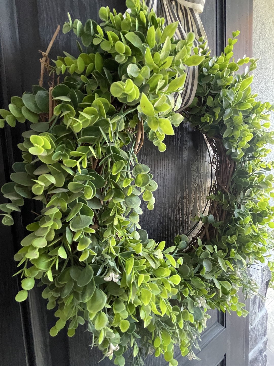 Faux Greenery Wreath with Striped Bow - photo 5