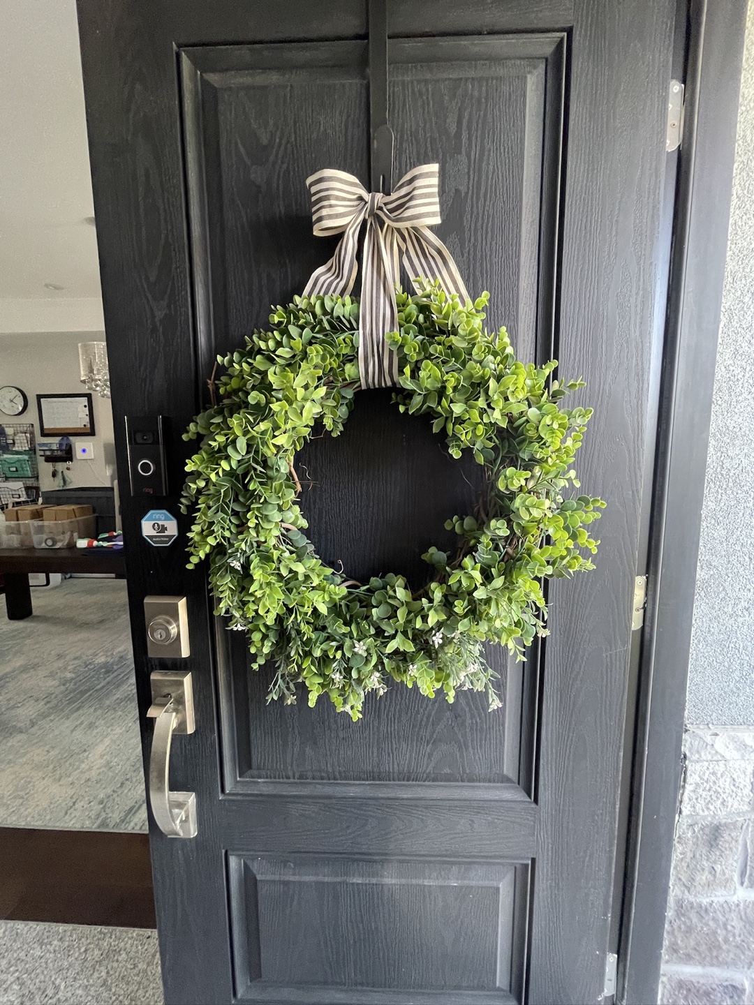 Faux Greenery Wreath with Striped Bow - photo 2