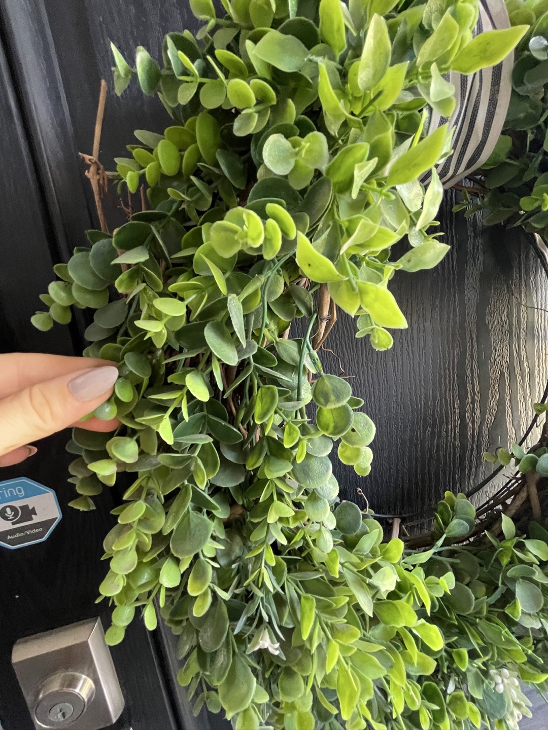 Faux Greenery Wreath with Striped Bow - photo 4