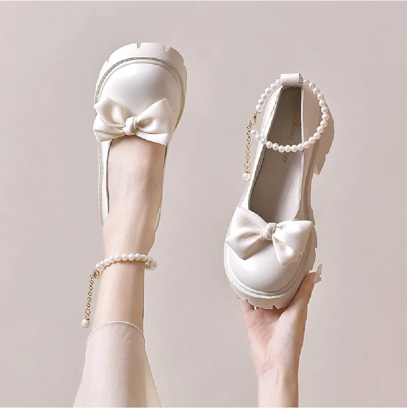 Beige Bow Platform Loafers - Size 39 image indicator(6)