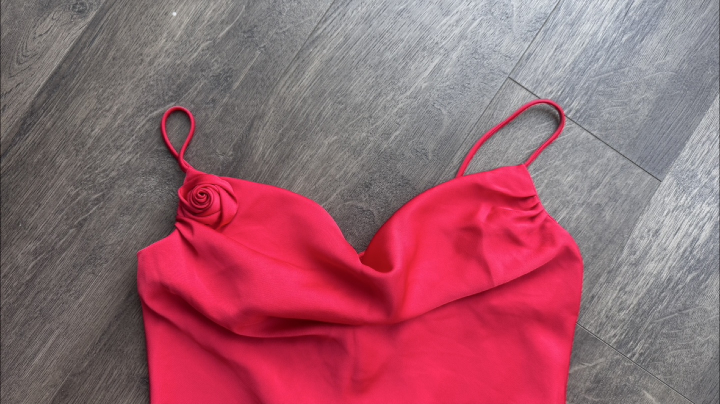 New Tie-Detail Satin Slip Dress - Bright Red, Size S - photo 5