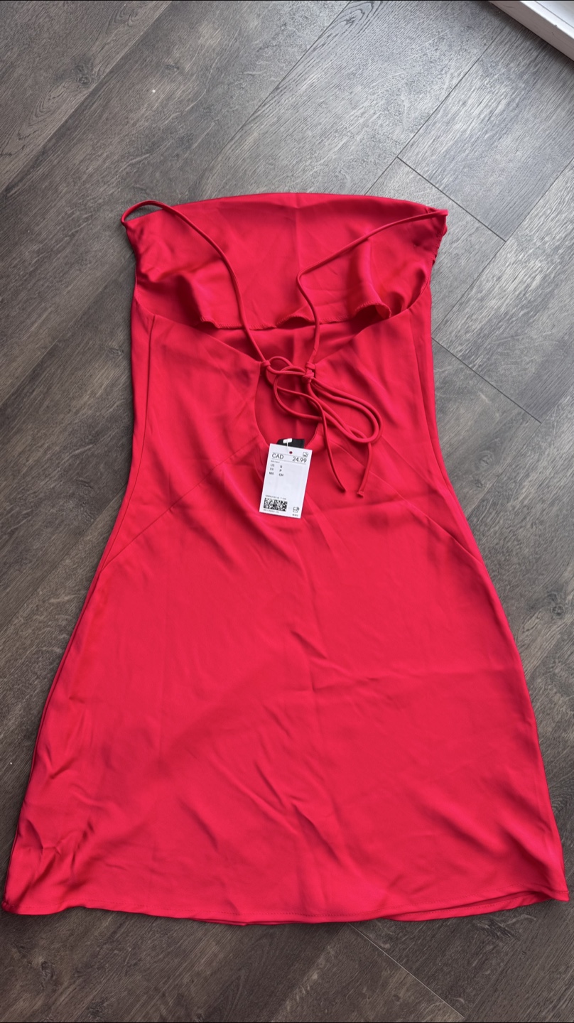 New Tie-Detail Satin Slip Dress - Bright Red, Size S - photo 3