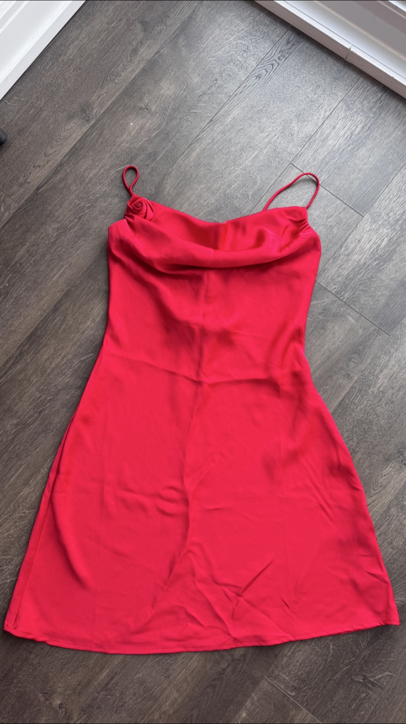 New Tie-Detail Satin Slip Dress - Bright Red, Size S - photo 2