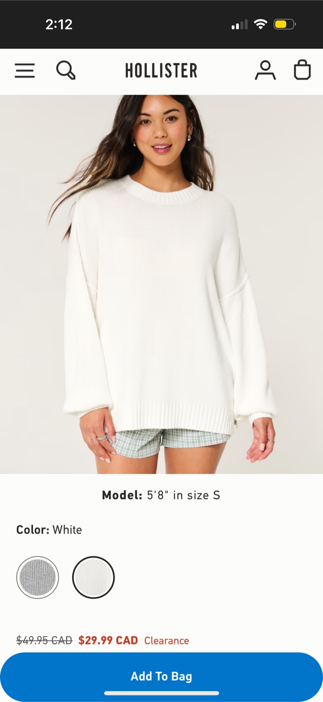 New Hollister White Knit Sweater XS