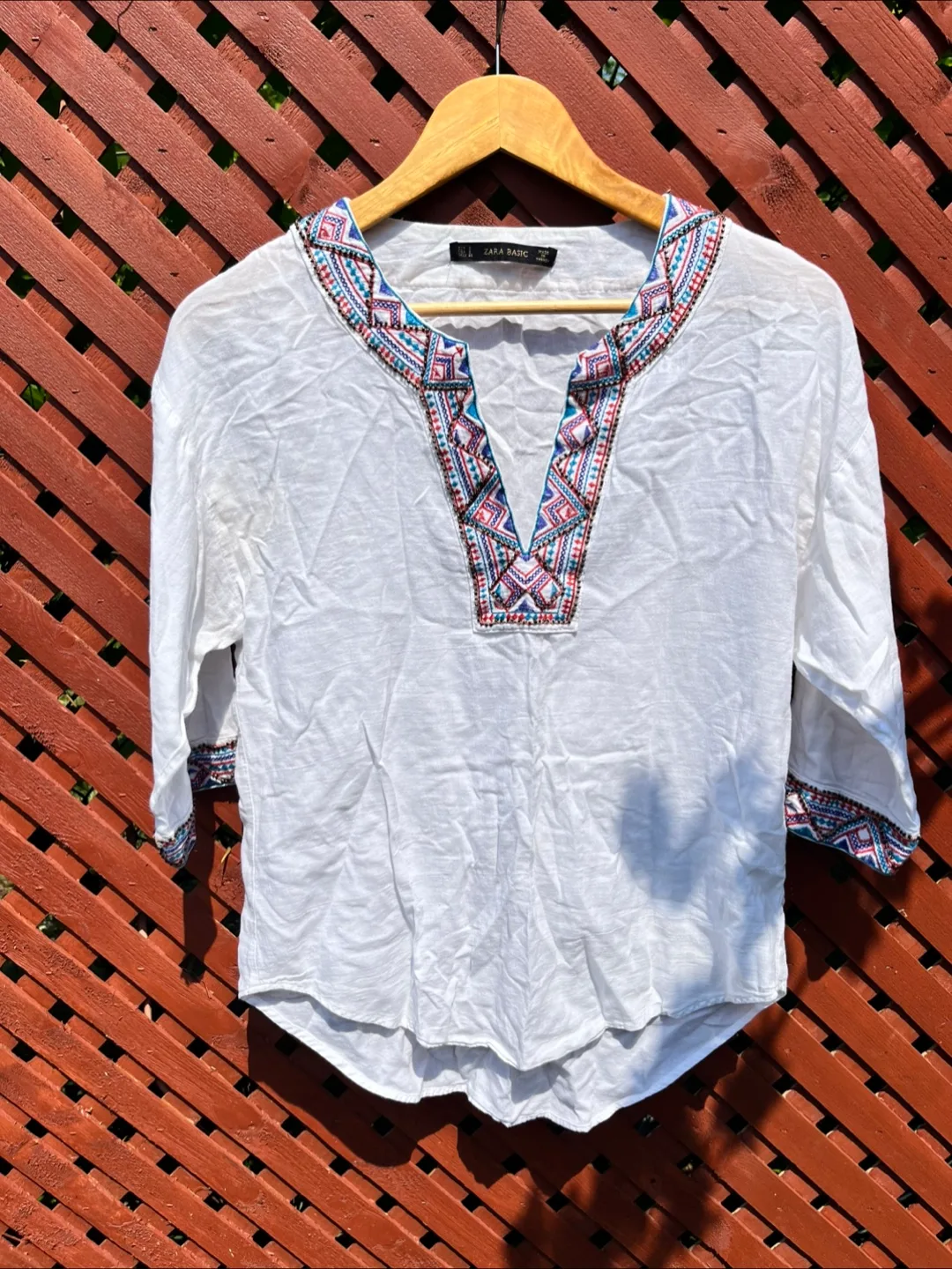 Zara Basic White Embroidered Blouse - Size M thumbnail