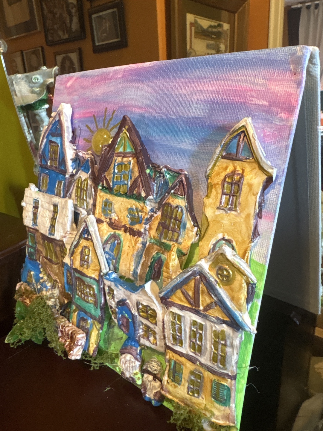 Handmade 3D Village Canvas Art - photo 2
