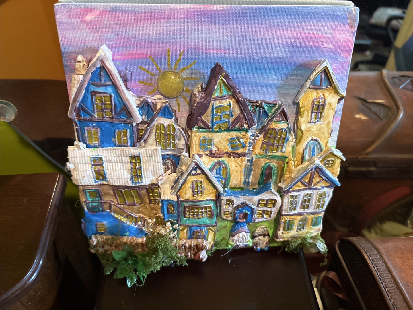 Handmade 3D Village Canvas Art - photo 4