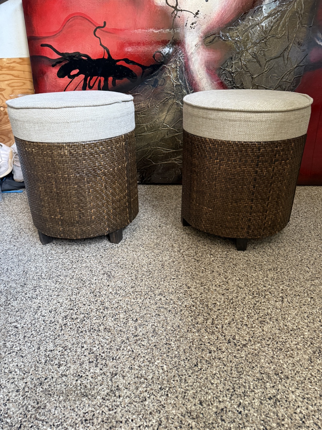 Wicker Ottoman Stools - Set of 2