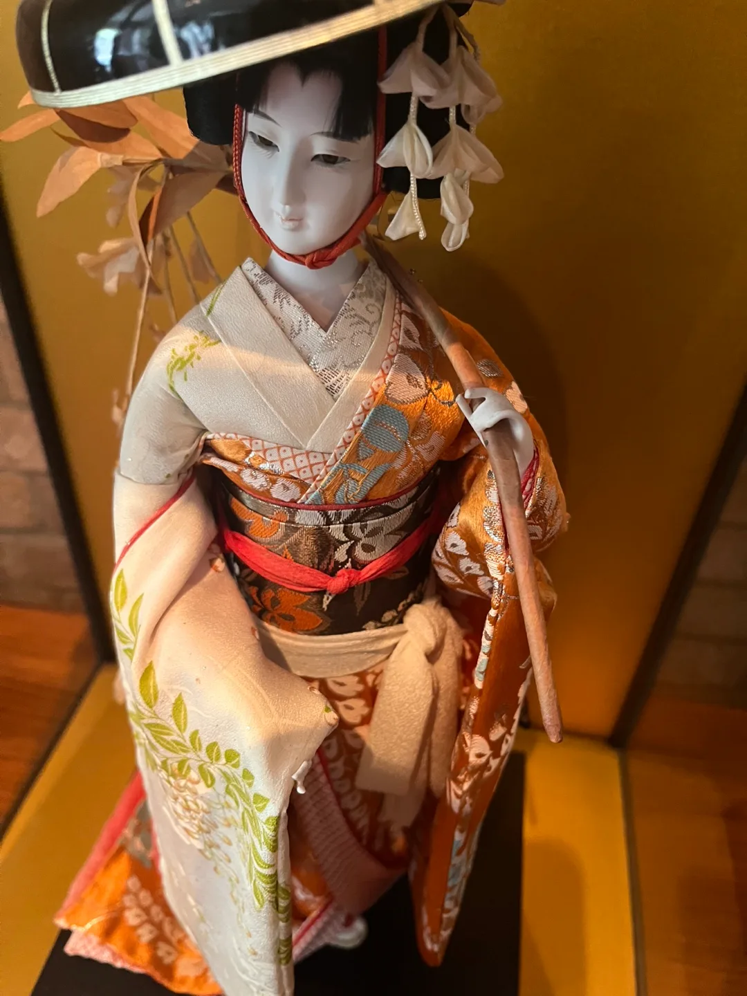 Large Vintage Japanese Doll in Glass Display Case image indicator(10)