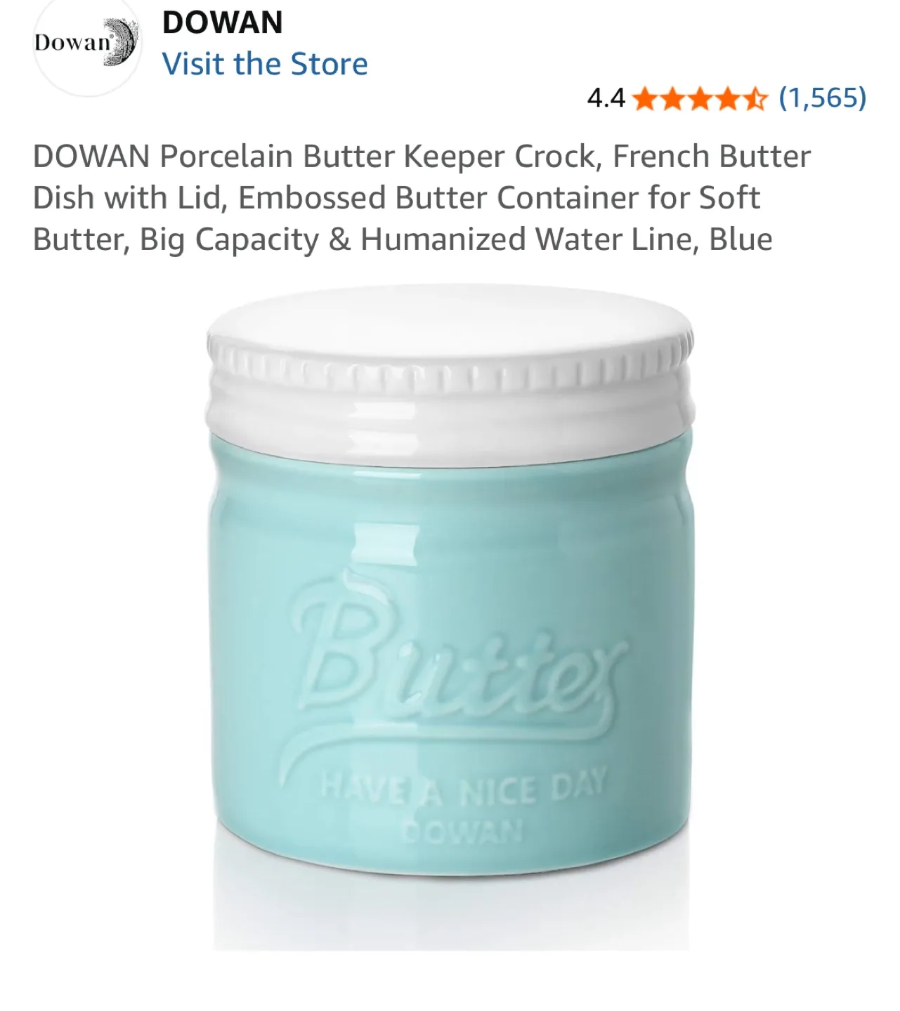 DOWAN Porcelain Butter Keeper Crock, butter bell farm house thumbnail