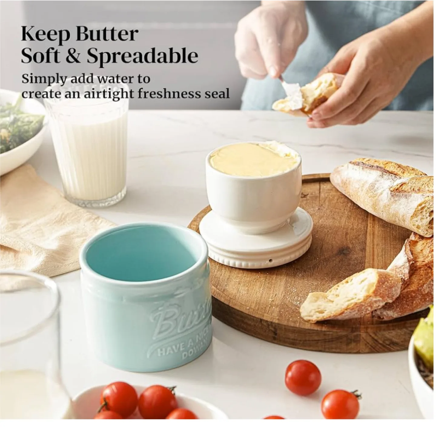 DOWAN Porcelain Butter Keeper Crock, butter bell farm house image indicator(2)