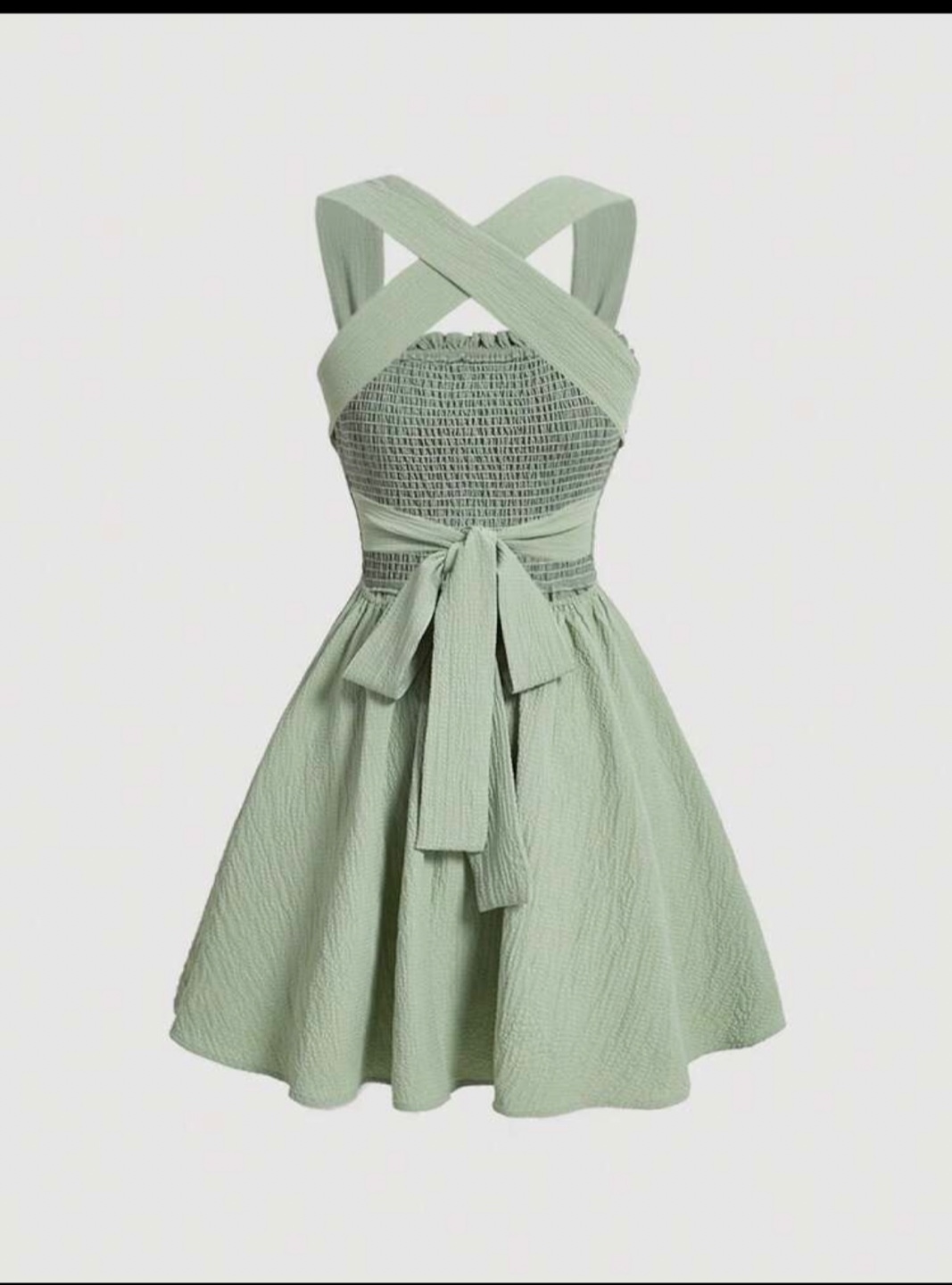 Green Crisscross Smocked Skater Dress - photo 2