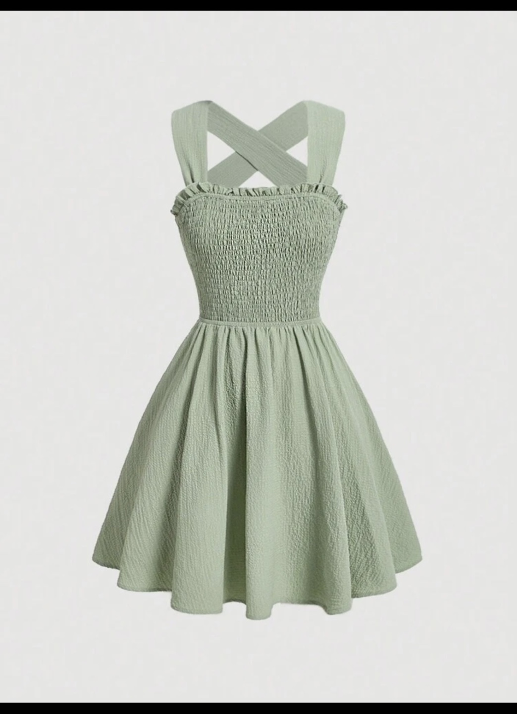 Green Crisscross Smocked Skater Dress