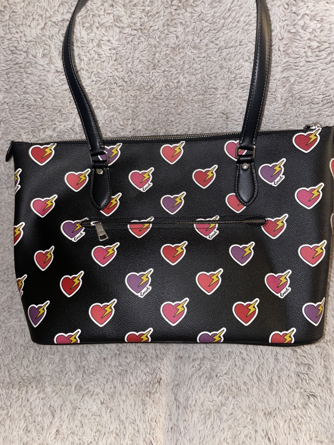 Coach Black Tote Bag with Heart Lightning Bolt Design - photo 5