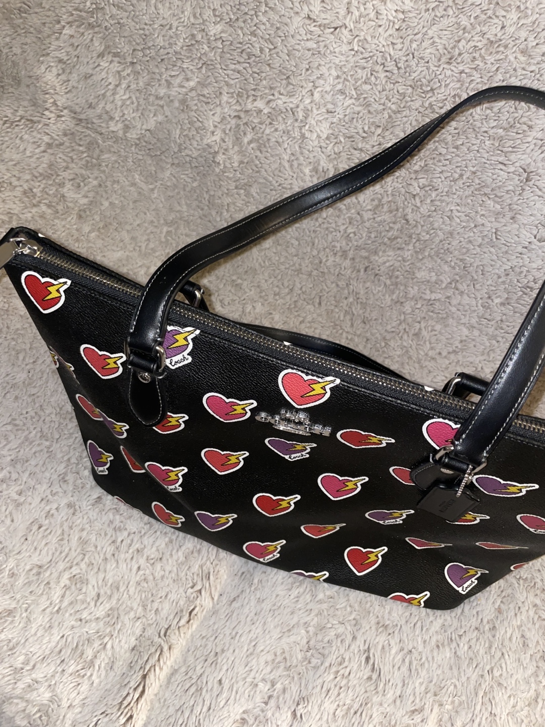 Coach Black Tote Bag with Heart Lightning Bolt Design - photo 4