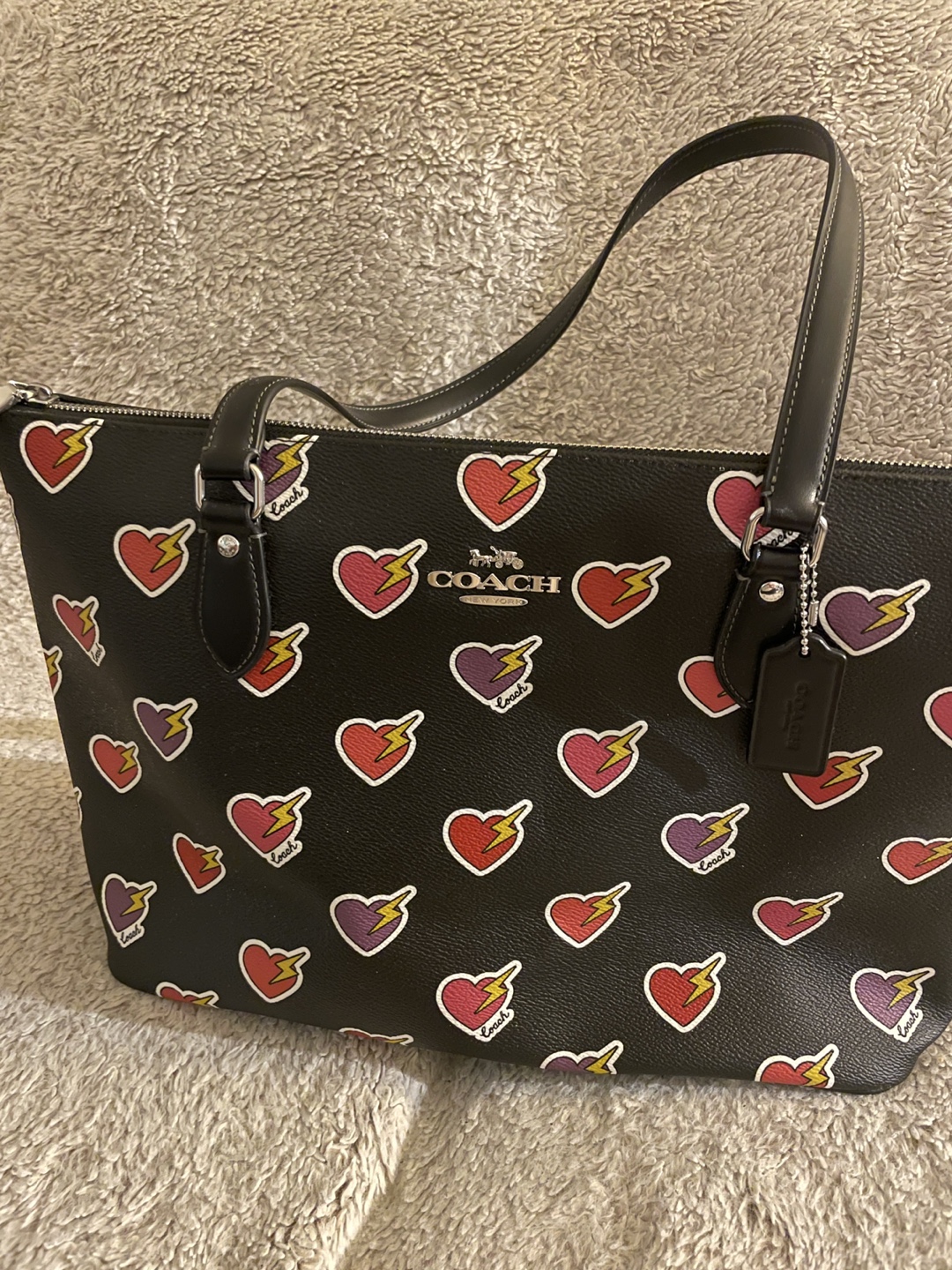 Coach Black Tote Bag with Heart Lightning Bolt Design - photo 2