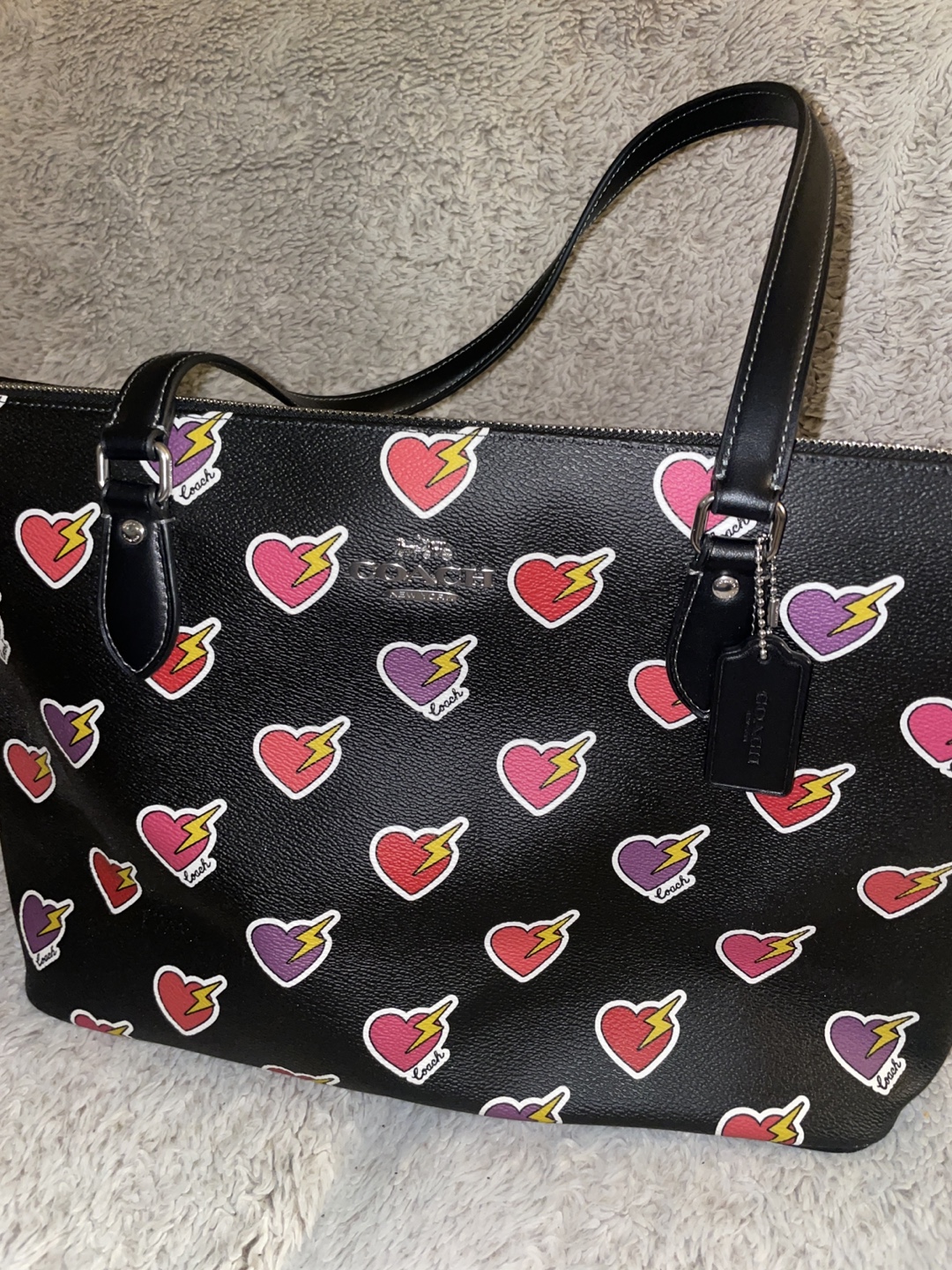 Coach Black Tote Bag with Heart Lightning Bolt Design - photo 3