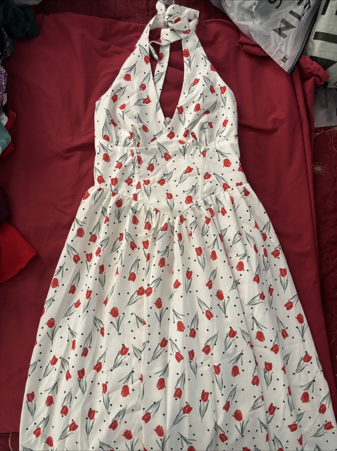 Shein White Floral Halter Dress