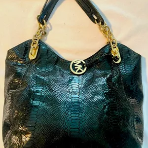 Michael Kors Moxley Hobo Snakeskin Leather Bag W/Gold Accents