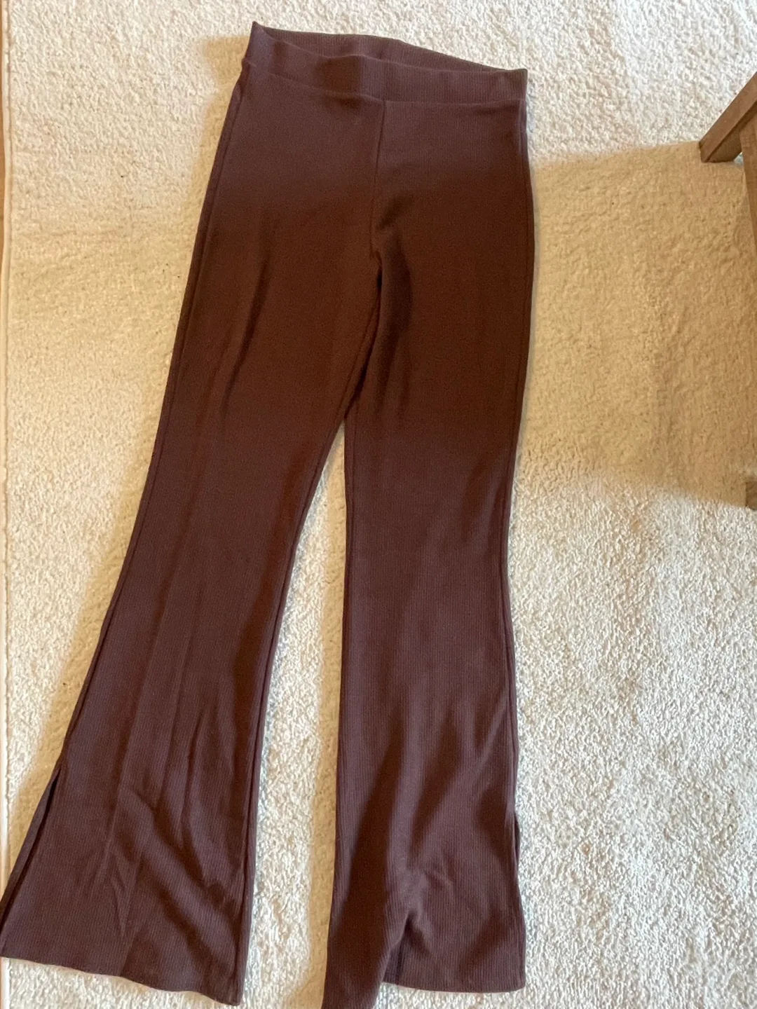 Garage Brown Ribbed Knit Top & Flare Pants Set image indicator(2)