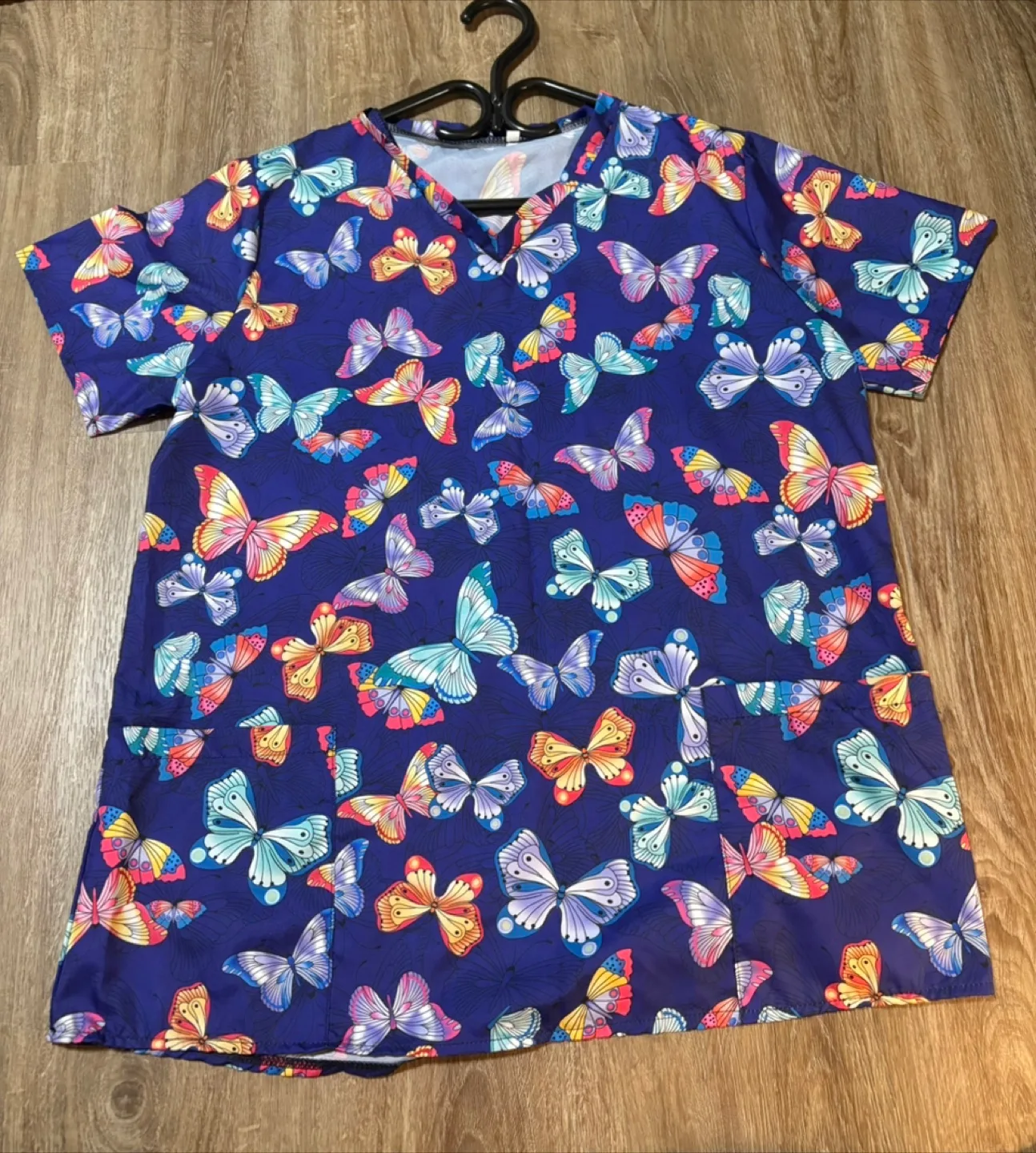Butterfly Print Scrub Top thumbnail