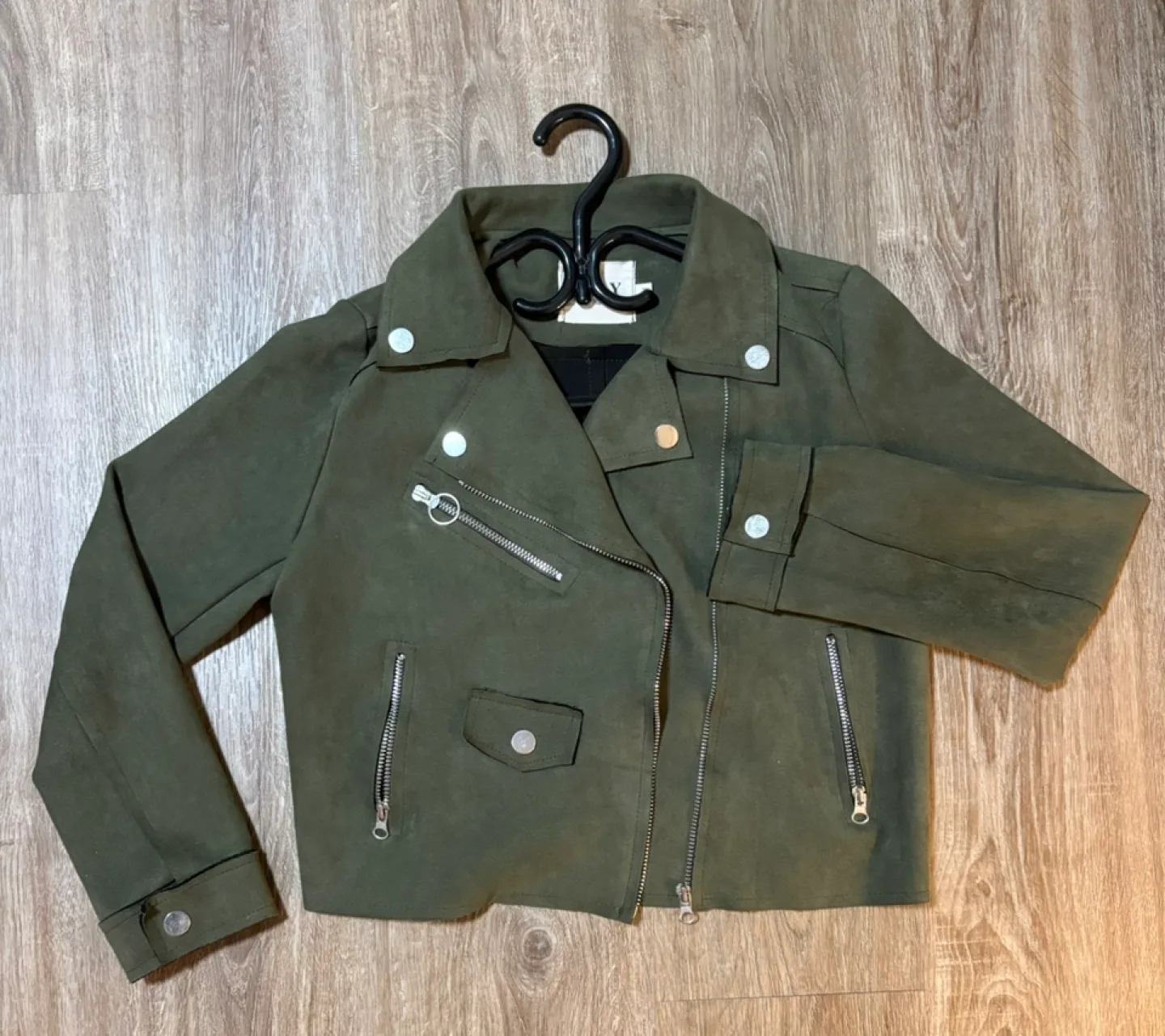 Olive Green Suede Moto Jacket thumbnail