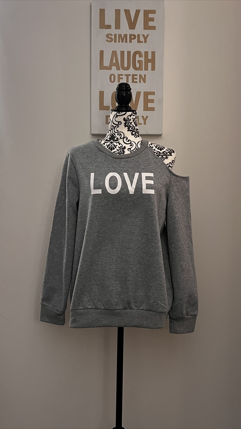 Grey LOVE Cutout Shoulder Sweatshirt - photo 2