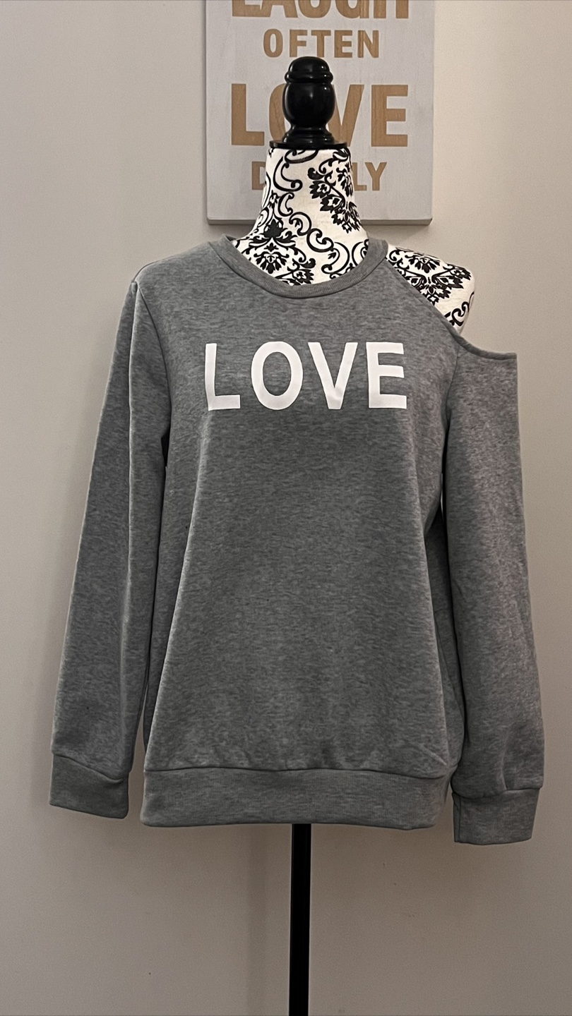 Grey LOVE Cutout Shoulder Sweatshirt