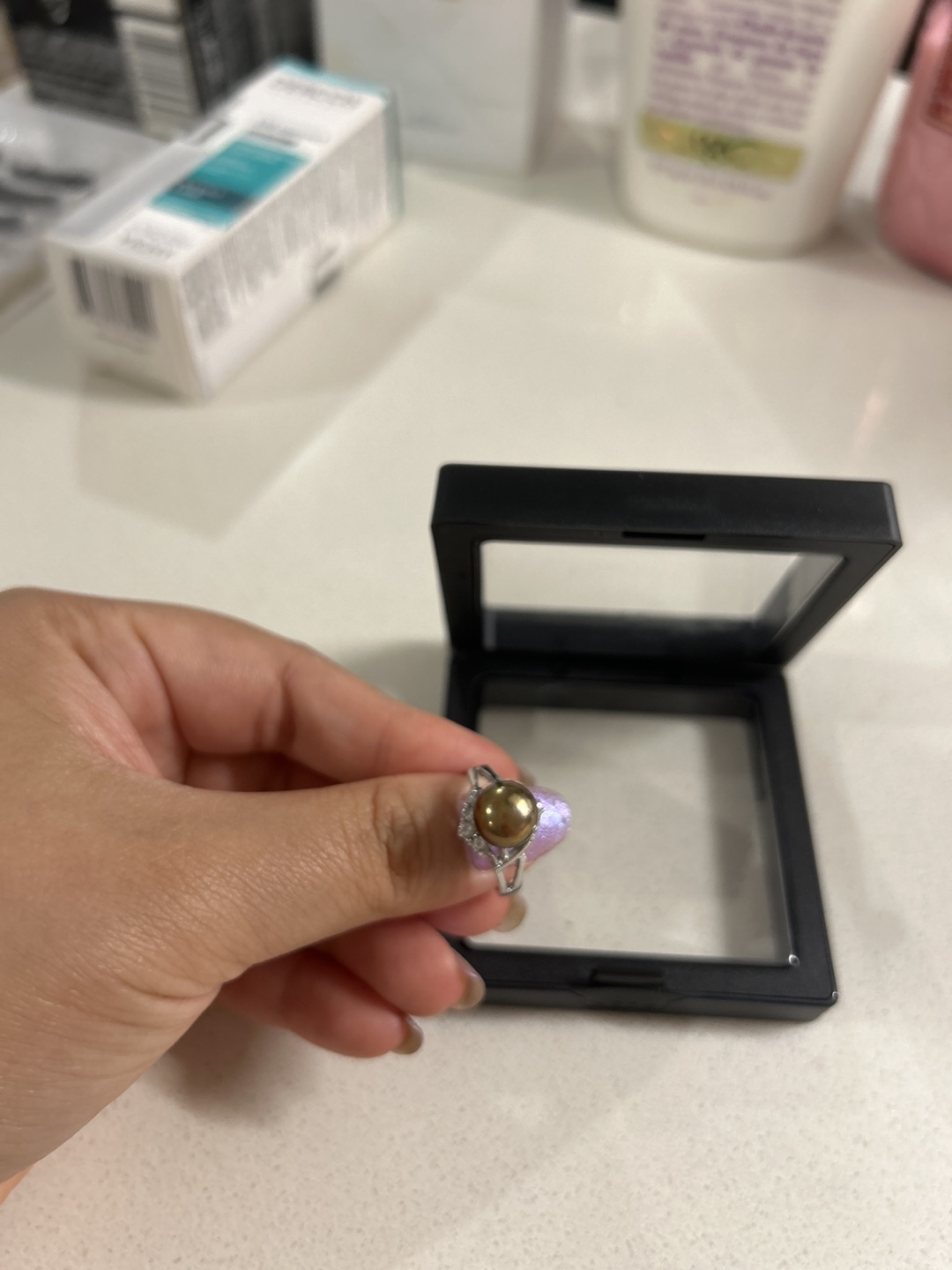 Freshwater Brown Purple Pearl Silver  S925 Ring - photo 2