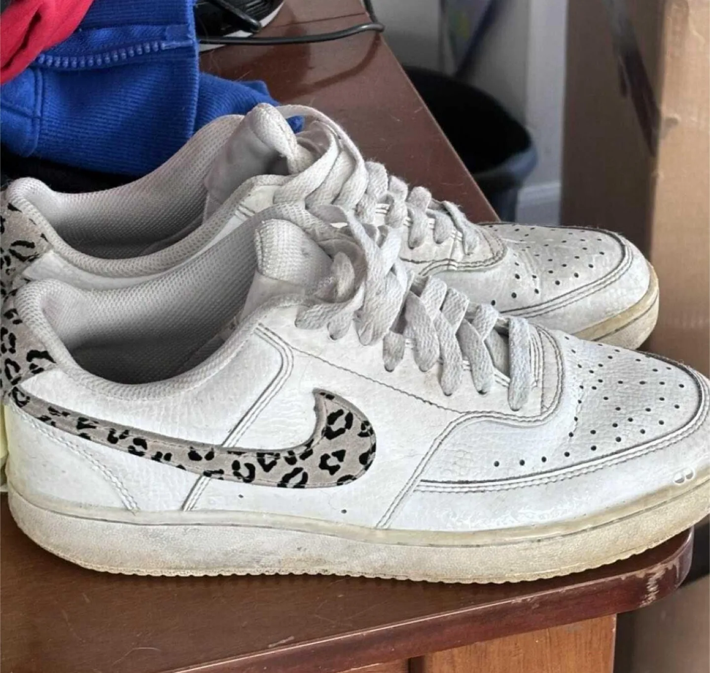 Nike White Sneakers with Leopard Print Detail thumbnail