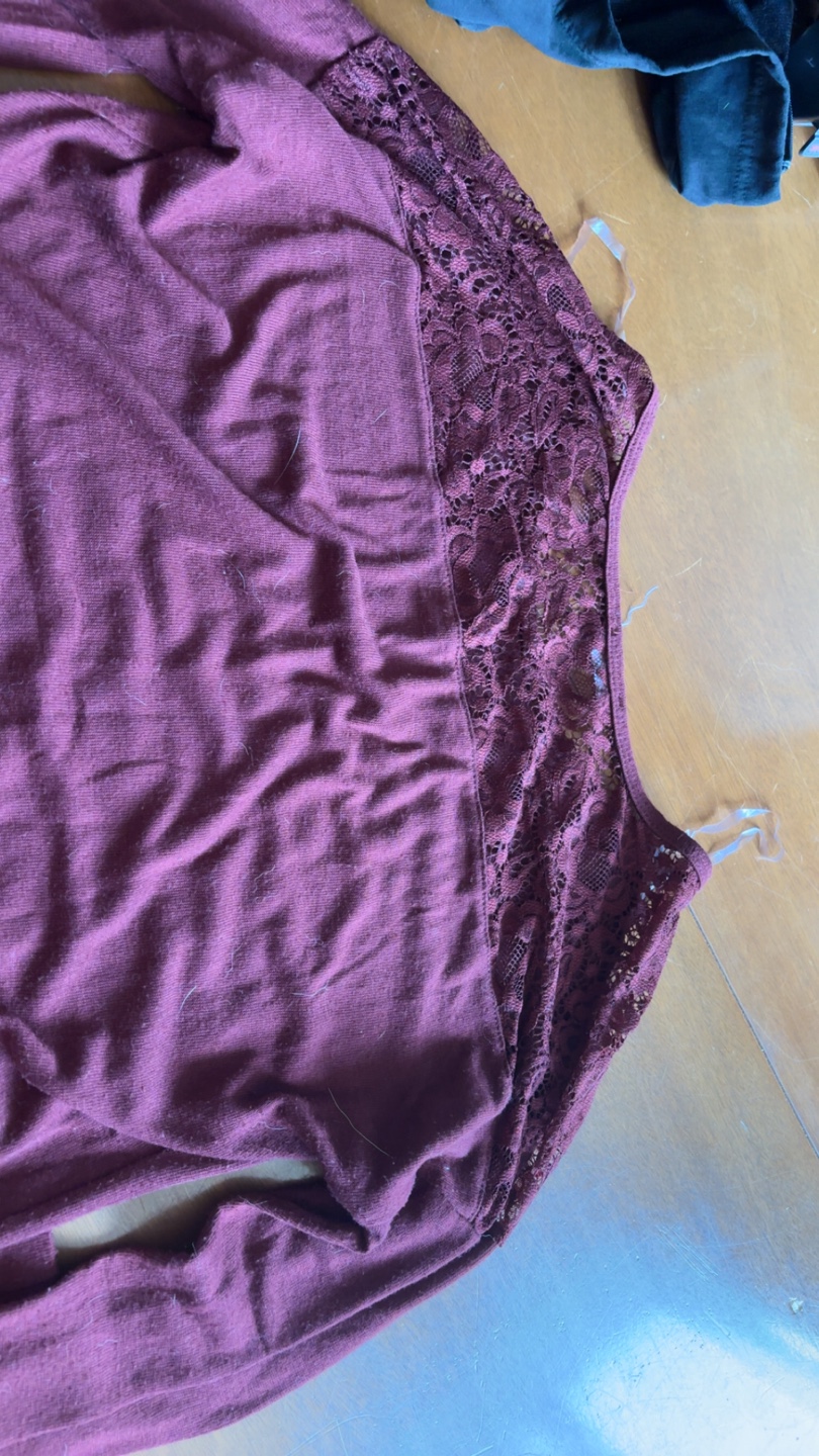 Burgundy Long Sleeve Top with Lace Detail - photo 2