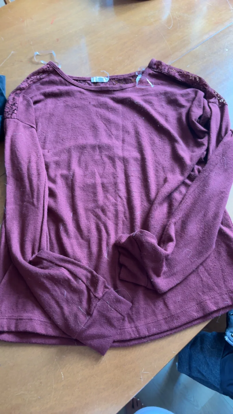 Burgundy Long Sleeve Top with Lace Detail thumbnail