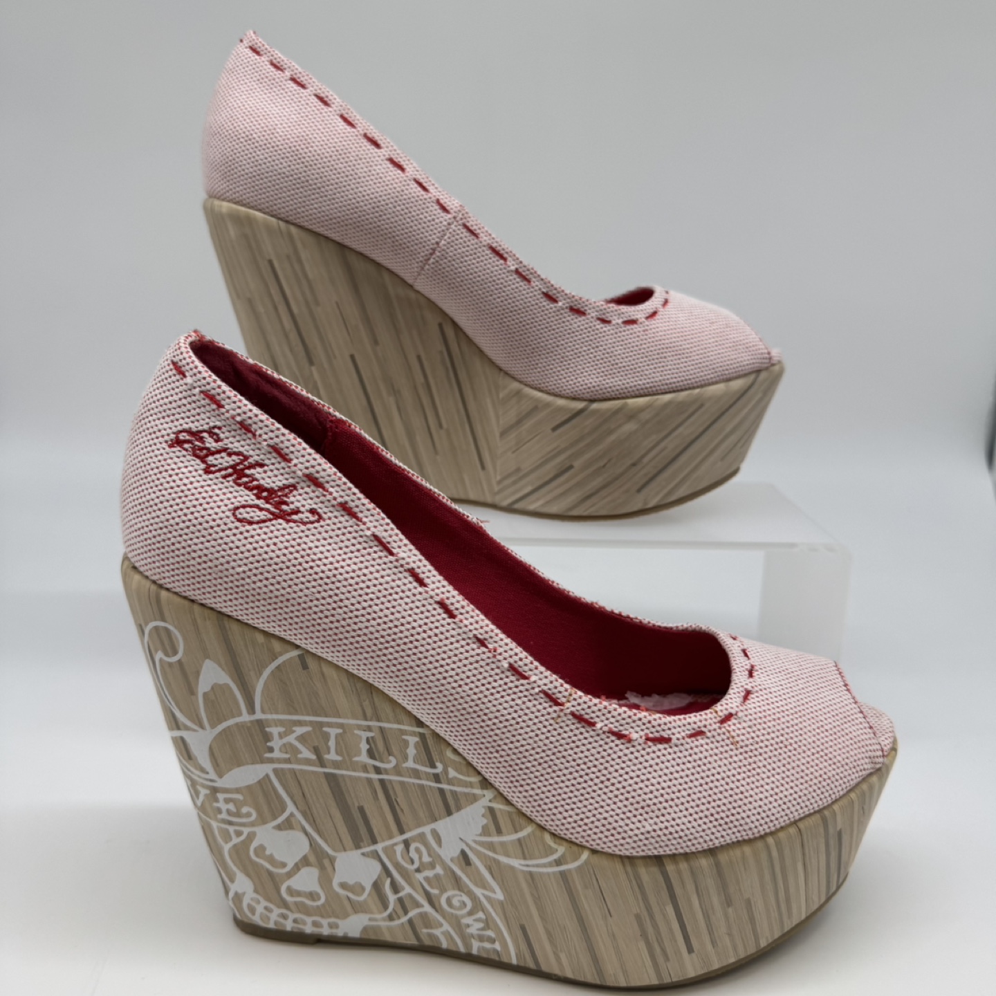 Ed Hardy Red CIRO Peep-Toe Wedge Heels – Size 9 (New) - photo 3
