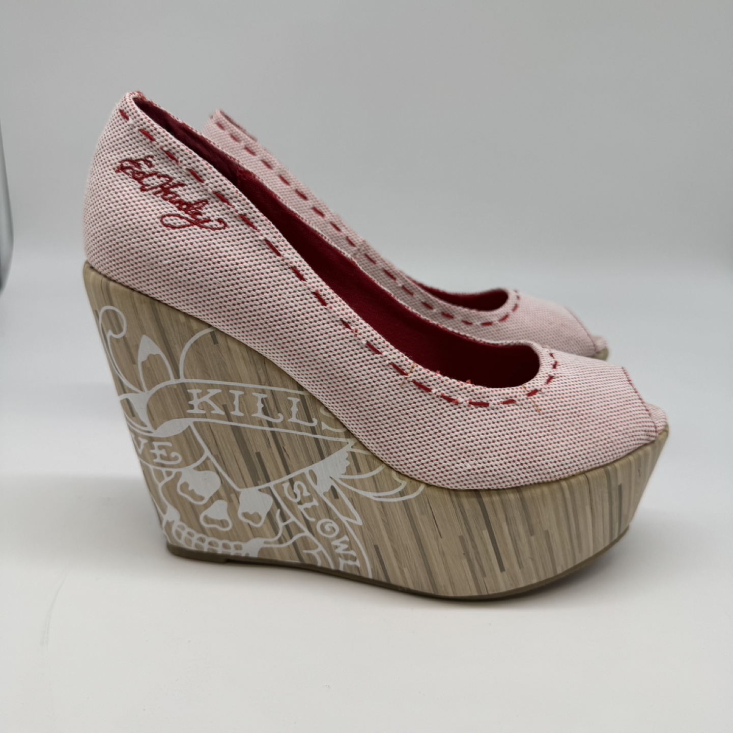 Ed Hardy Red CIRO Peep-Toe Wedge Heels – Size 9 (New) - photo 2